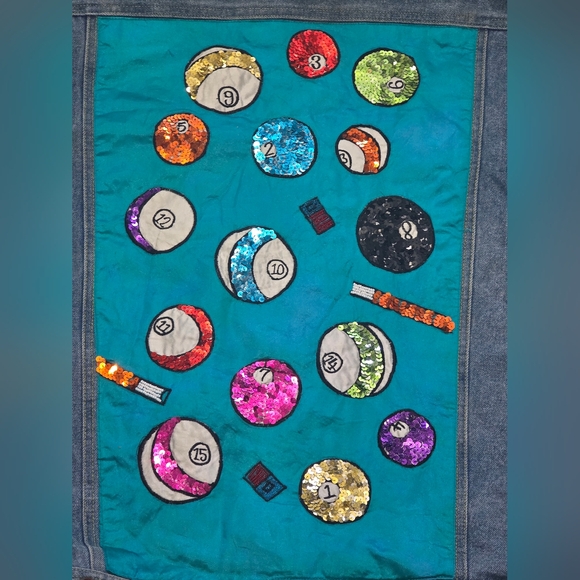 Vintage 80's-90's Cedars Sz M Art Jean Jacket Denim Billards Pool Unisex? - Picture 8 of 13